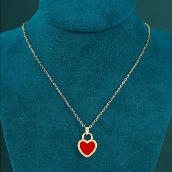 Cute heart pendant bracelet/necklace set - RED - Picture 3 of 5